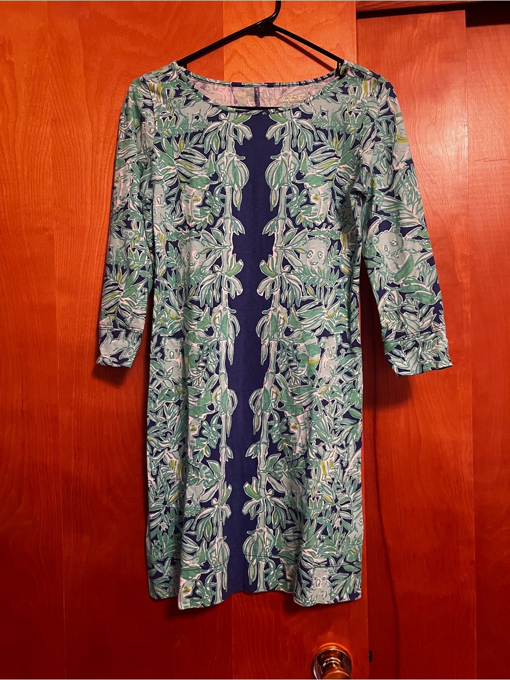 Lilly Pulitzer Navy Blue Dress with Green & White Leaf Print